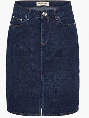 Smart Set Navy Blue A-Line Skirt Front Slit Size 5 Junior 100% Cotton